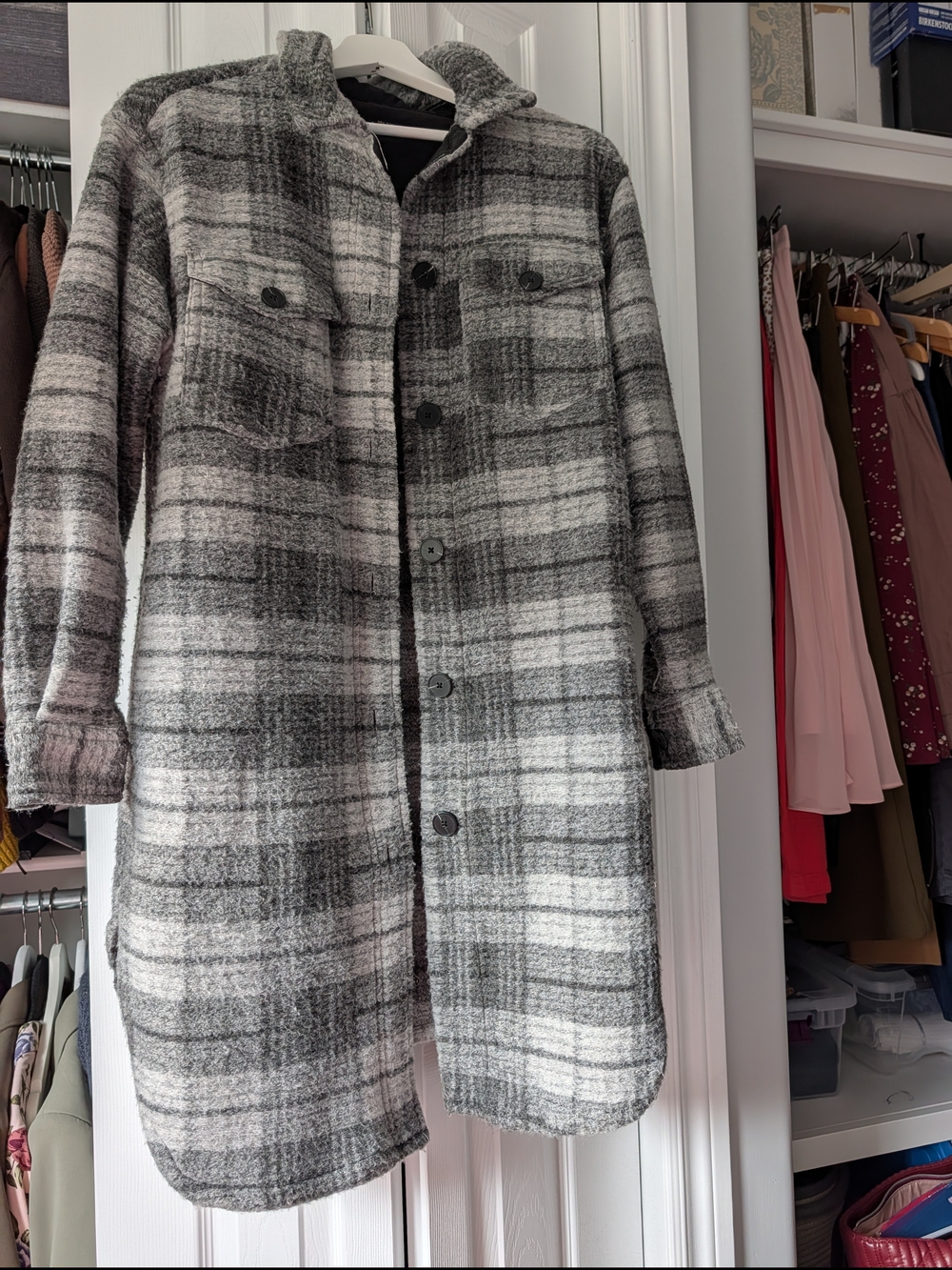 Dex Gray Plaid Button-Up Pea Coat
